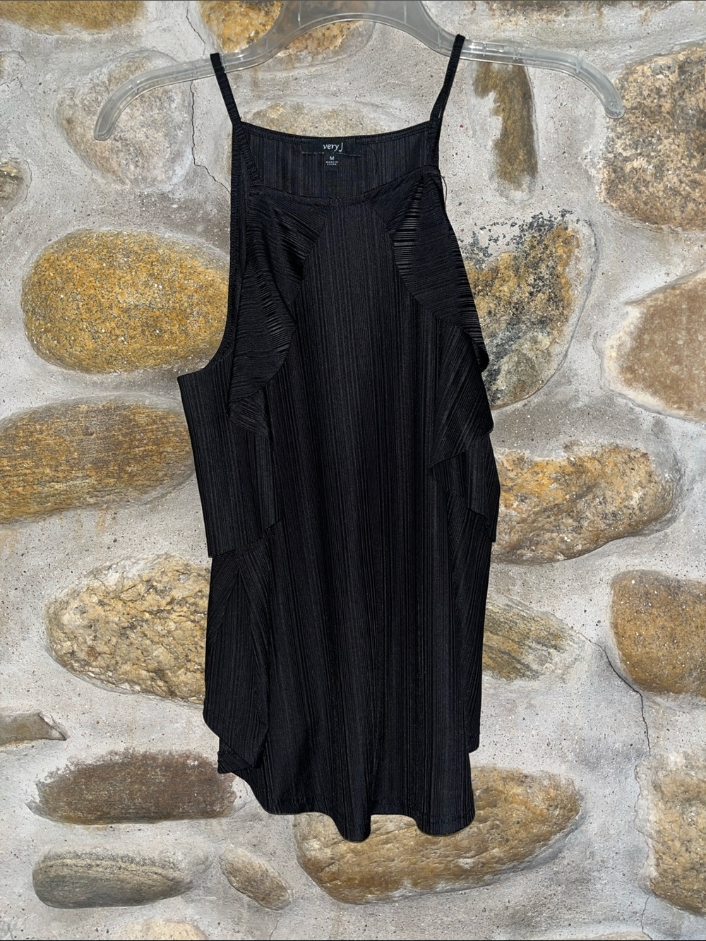 Very J Black Mini Dress with Ruffled Panels